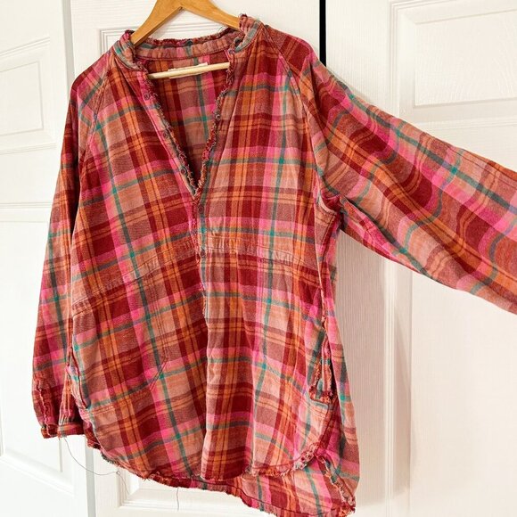 Free People We The Free Summer Daydream Plaid Button Up Shirt Berry Oversized M - Picture 4 of 9